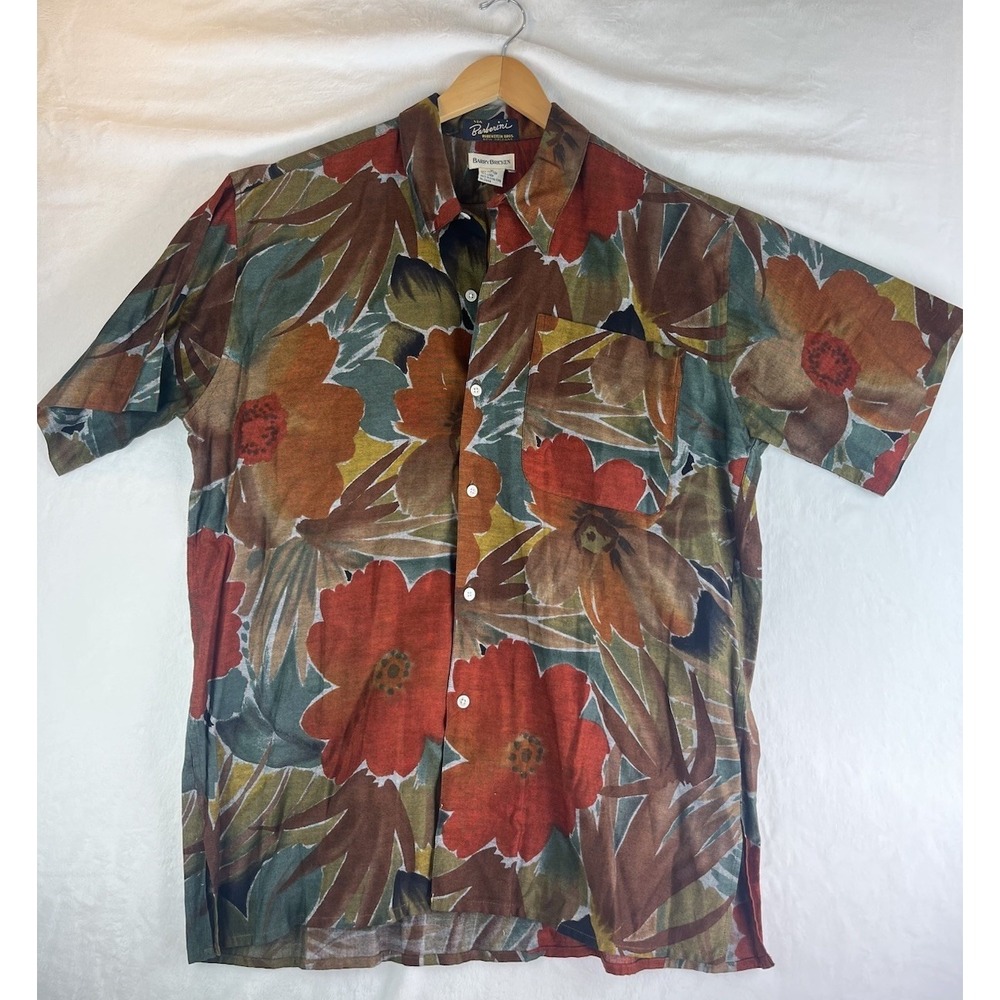 Vintage‎ Barry Bricken Shirt Medium Hawaiian Coral Watercolor Barbarini